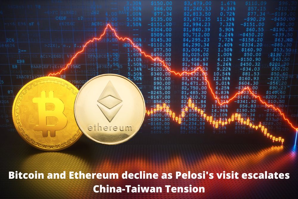 Bitcoin and Ethereum decline as Pelosi's visit escalates China-Taiwan Tension