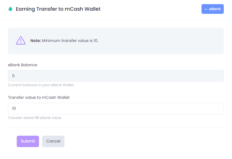 Metherworld- Earning transfer to mcash wallet